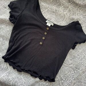 Bozzolo Black Ribbed Crop Top with Buttons